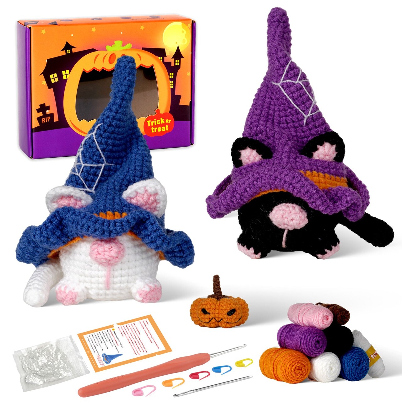 Halloween Cat Gnomes Amigurumi DIY Crochet Kit Wizardi F07N8-M210